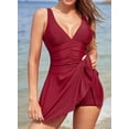 thumbnail image 2 of Women's Cuello en V Rucher Falda de una Pieza Vestido de Bikini Retro Traje de baño Vino Rojo 1X Vino Rojo 1X Xishao ropa, 2 of 2