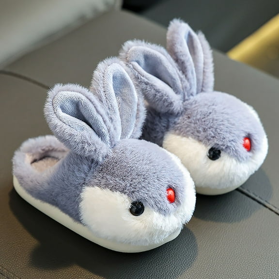 WOYY Girls Slippers Cartoon Rabbit Non Shoes Fuzzy Cozy Warm House Shoes