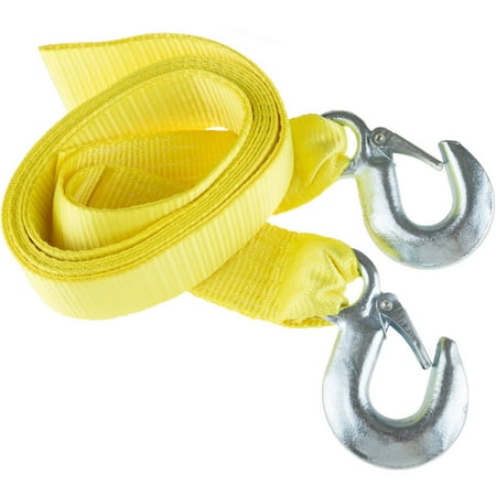 Tow Strap 6000 lb Capacity- High Quality Weather Resistant Nylon Rope Forged Steel Hook Construction, Fluorescent Yellow Color for Safety by