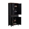 thumbnail image 3 of Duquette 72" Freestanding Kitchen Storage Pantry With Adjustable Shelves & Drawer, Black & Walnut Wood, 3 of 5