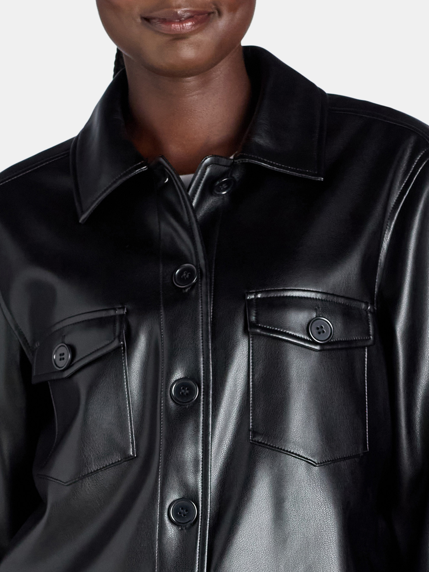 Time and Tru Women's Faux Leather Shacket, Sizes XS-XXXL