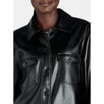 thumbnail image 4 of Time and Tru Women's Faux Leather Shacket, Sizes XS-XXXL, 4 of 4