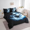 thumbnail image 3 of Manfei Animal Wolf 7 Pieces Bedding Comforter Set,Jungle Wildlife Full Bedding Set Lightweight,Black White Fitted Sheet Flat Sheet,Ultra Soft Abstract Room Decoration,Reversible, 3 of 7