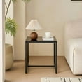 thumbnail image 3 of Mesa de noche de vidrio negro, Mesa lateral de tablero de fibra de densidad media, pequeña mesa de café, Mesa de sofá con piernas metálicas, 3 of 5