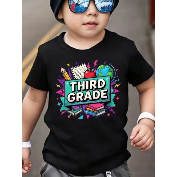 third grade school theme cartoon print kids t shirt for boys boys t shirt 100 cotton graphic tees for boys boys short sleeve t shirt boys summer t shirt clothes fami