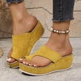 thumbnail image 2 of Pandaie Women's Platform Wedge Sandals Comfortable Dressy Summer Toe Ring Flip Flops Suede Arch Support Slip on Slides Yellow Size 7.5, 2 of 8