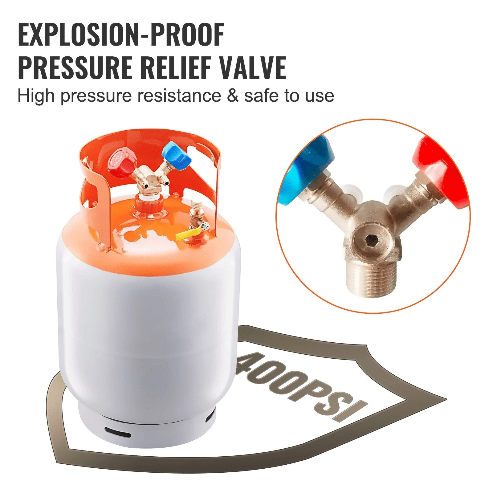 Refrigerant Recovery Tank 30 LBS - 400 PSI Cylinder w/ Y-Valve - R22/R134A/R410A - Portable AC Refrigerant Recovery Can for HVAC Professionals & DIY