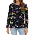 thumbnail image 5 of Mardi Gras Shirts Womens Feathers Print Sequins Long Sleeve Tops Sparkly Crew Neck Green T Shirts Black L, 5 of 5