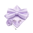 thumbnail image 3 of Lavender Bow Ties for Men Pre-tied Silk Bowtie and Pocket Square Cufflinks Lapel Pin Set Tuxedo Wedding Party 4PCS, 3 of 5
