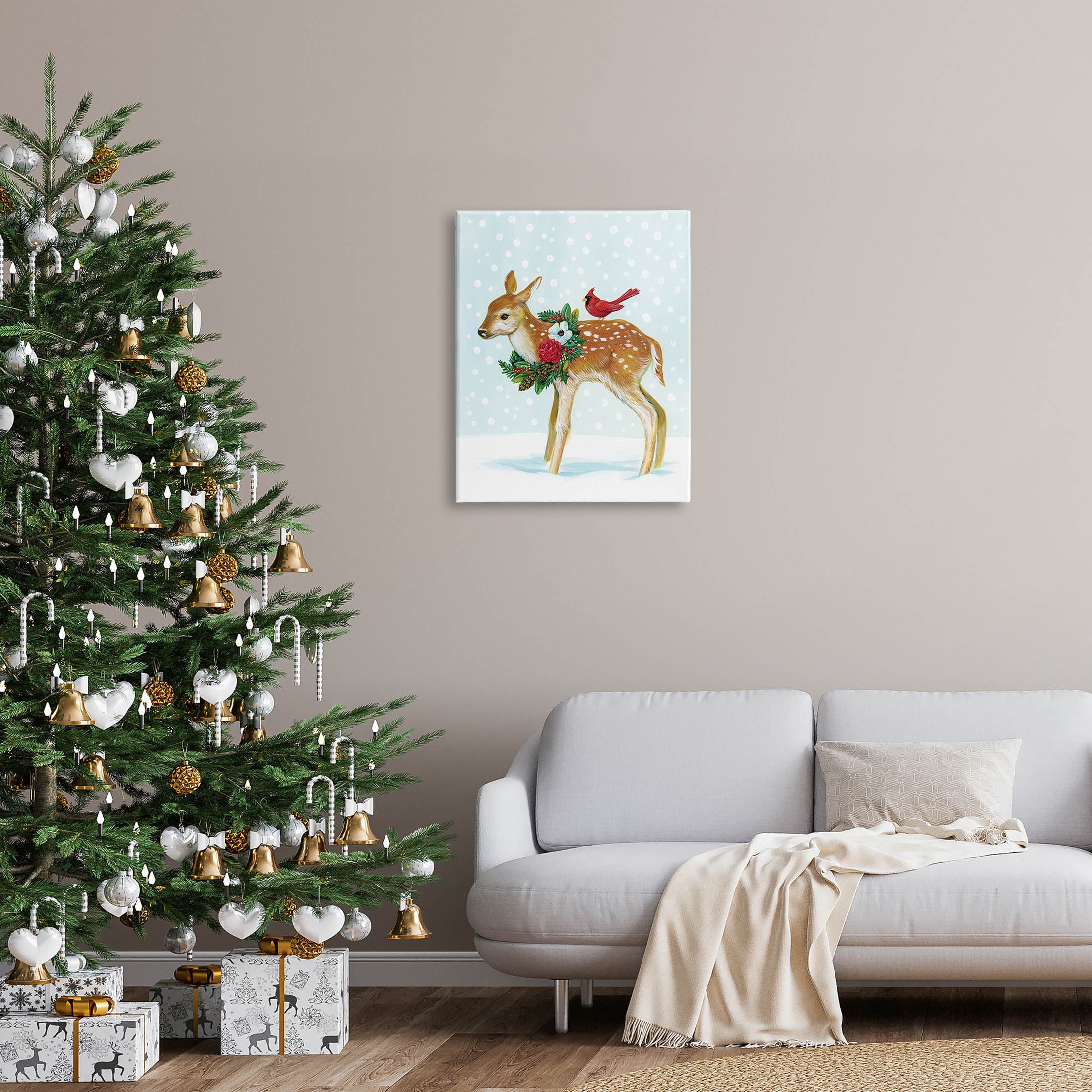 Stupell Industries Snowy Deer Holiday Cardinal Graphic Art Gallery Wrapped Canvas Print Wall Art, Design by Laura Marr