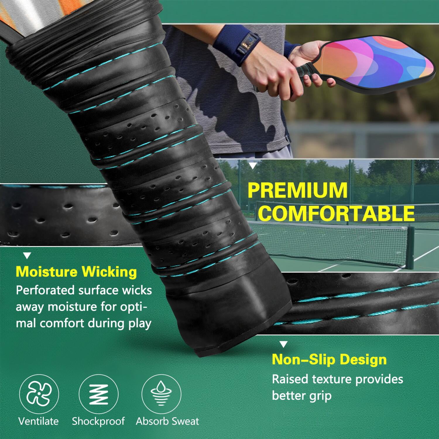 Pickleball Paddles Set Of 1, Fiberglass Surface, Neon Fluid Print, 1 Paddle, 2 Balls & Bag