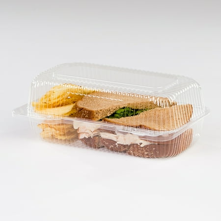 Plastic Hinged Boxes - Detroit Forming LBH-523 Clear OPS Plastic Hinged Locking Lid Food Container 7.75 x 3.75 x 3.5 Inch | 500/Case