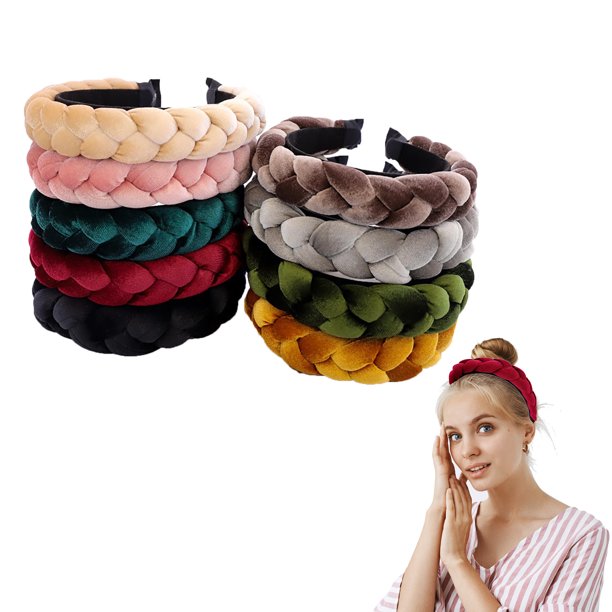 Ganfancp Trenza Diademas de Terciopelo Criss Moda Pelo Grueso Ancho Sólido Antideslizante Hinchada Diadema Acolchada Accesorios para El Cabello Lindo para Las Mujeres Niñas Artículos En Liquidación 1