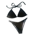 thumbnail image 6 of Franhais 4 Pcs Women Bathing Suits, Adults Tie-up Padded Solid Color Halter Bra + Crop Tops + Sarong + Thong, 6 of 8