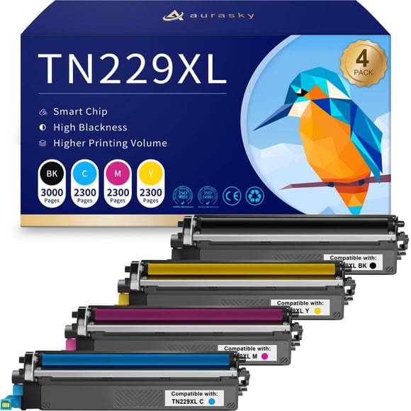 Cartucho de tóner AURASKY TN229XL compatible, paquete de 4