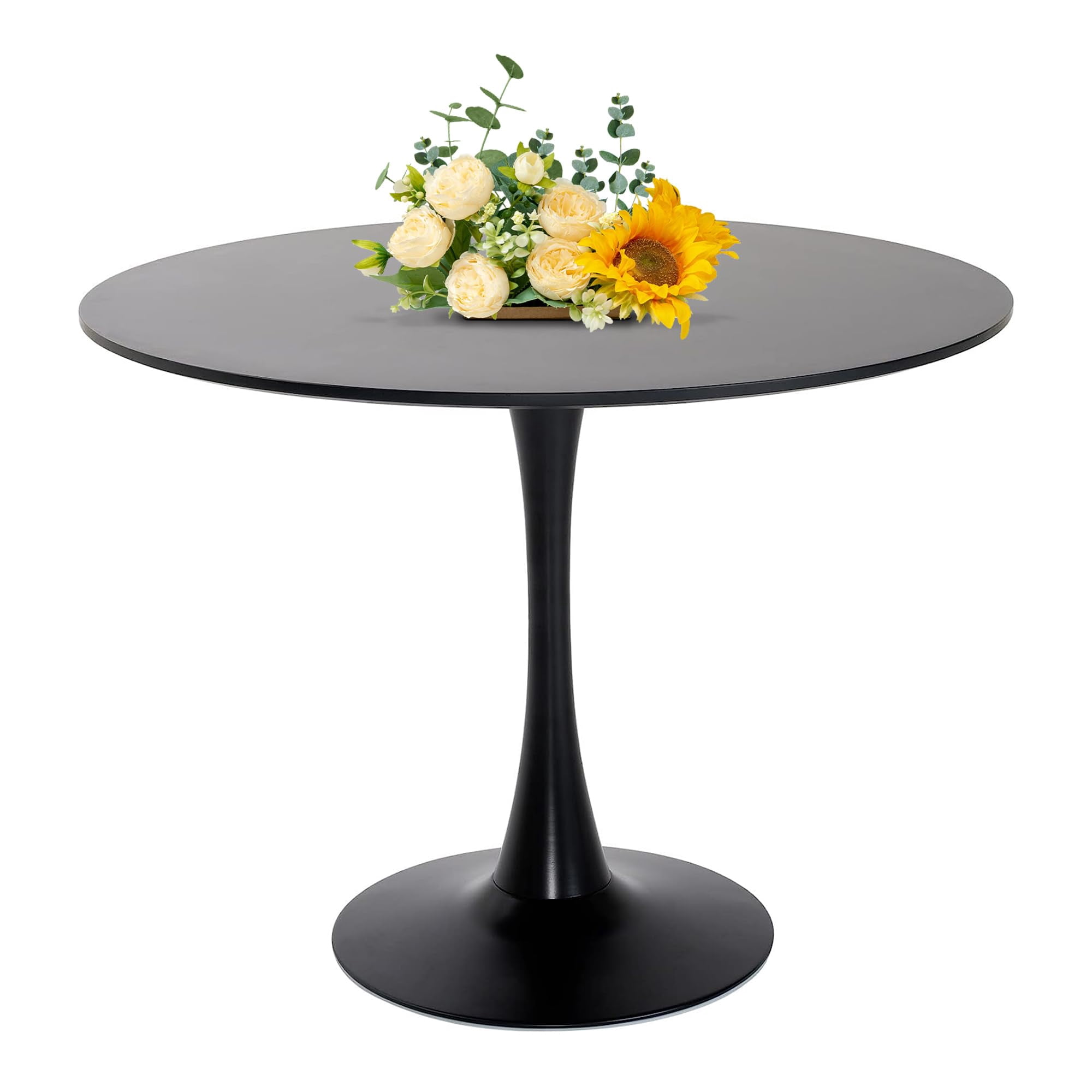 Miniyam 42" Round Pedestal Dining Table for 4-6, Small Kitchen Table with Wood Top, Black