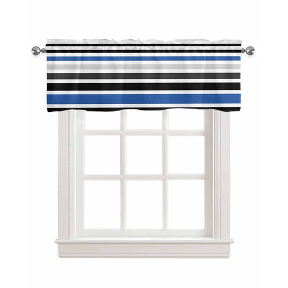 Navy Blue Black Stripe Kitchen Valances for Windows Farmhouse Linen Window Valance Curtain for Living Room Window Treatment Modern Abstract Coarse Striped Valance Rod Pocket Topper, 54 x 18 Inch