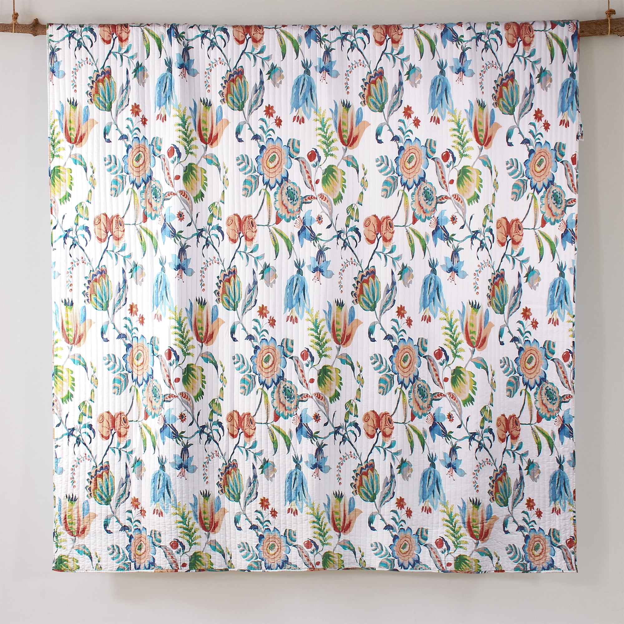 Levtex Home - Eleni Quilt Set - Full/Queen Quilt and Two Standard Shams - Floral - Blue, Navy, Coral, Green, White - Quilt (88x92in.) and Shams (20x26in.) - Reversible - Cotton