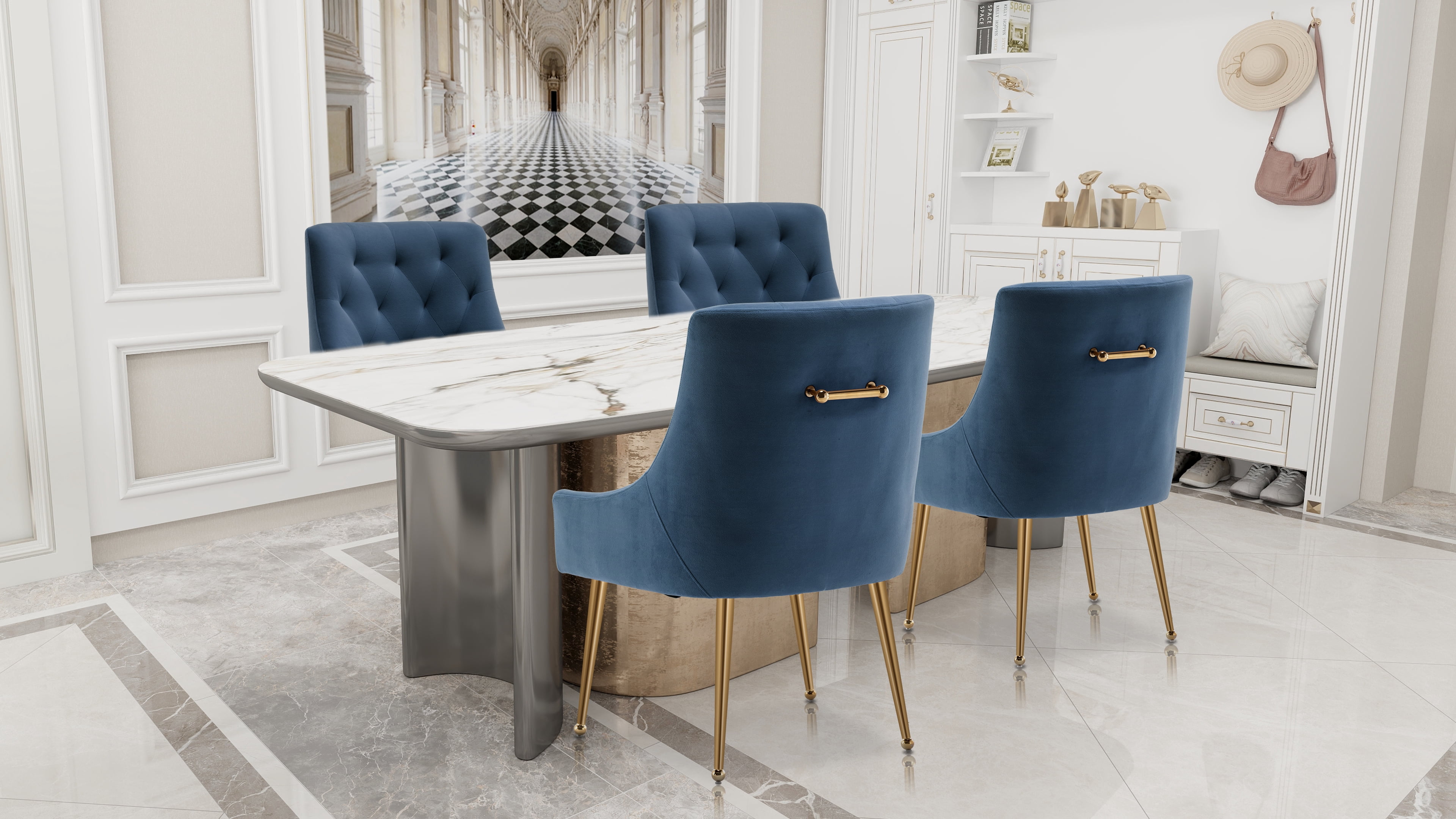SEYNAR Elegant Tufted Upholstered Dining Chairs Set of 6, Velvet Accent Chair for Dining Room(Navy)