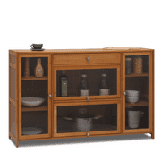 MoNiBloom 53" Kitchen Buffet Server Table, Bamboo Storage Cabinet with Transparent Acrylic Flip-Up Doors, Kitchen Hutch Sideboard Cupboard with Drawer For Dining Room Hallway, Brown