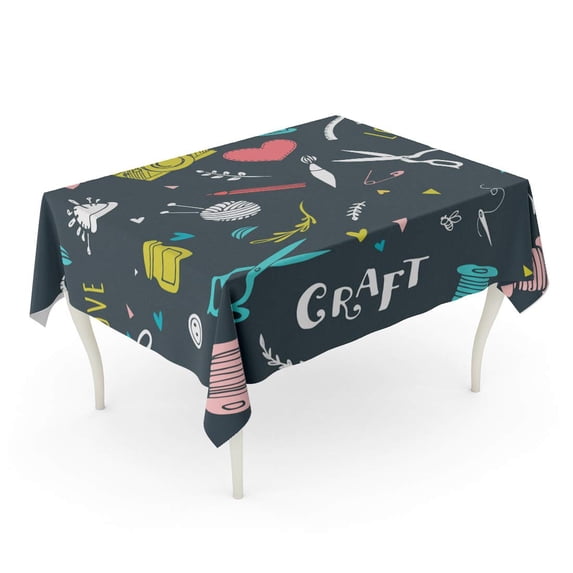 LADDKE Fair Crafts Patterns and Supplies Workshop Text Heart Ball Yarn Arts Tablecloth Table Desk Cover Home Party Decor 60x84 inch