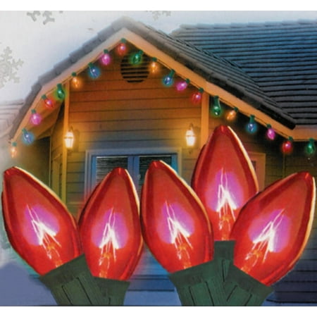 Set of 25 Transparent Red C9 Christmas Lights - Green Wire