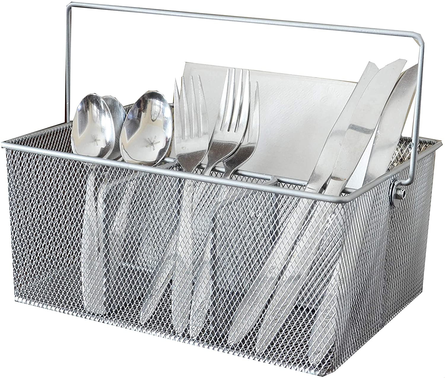 Maypes Utensil Silverware Caddy Organizer, Party Buffet Serving Holder, Stainless Steel, Silver