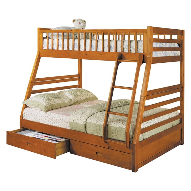 Acme Jason Twin Over Full Bunk Bed With 2 Drawer In Honey Oak Multiple Colors Walmart Com Walmart Com