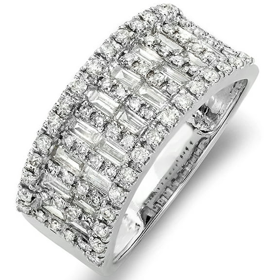 1.00 Carat (ctw) 14k White Gold Round & Baguette Diamond Ladies Anniversary Wedding Band Ring 1 CT