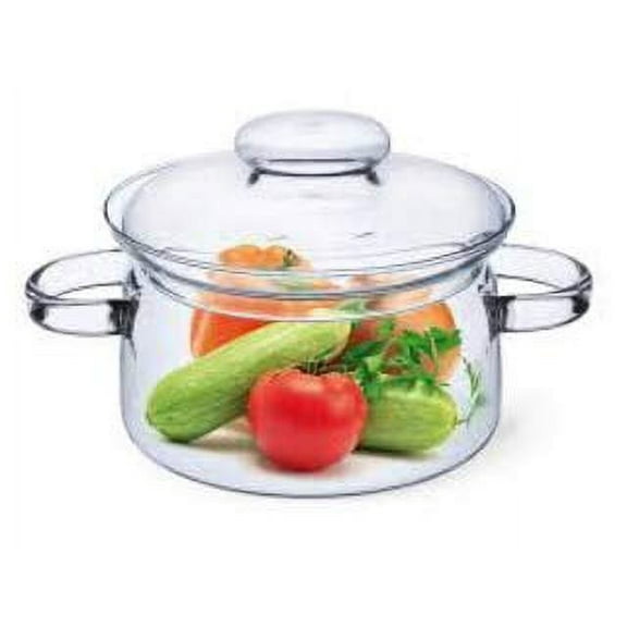 Simax Glassware 2 Quart Glass Pot With Lid, Heat Resistant Handles, Doubles as Serving Dish, Made from Oven, Microwave, Stove and Dishwasher Safe Borosilicate Glass