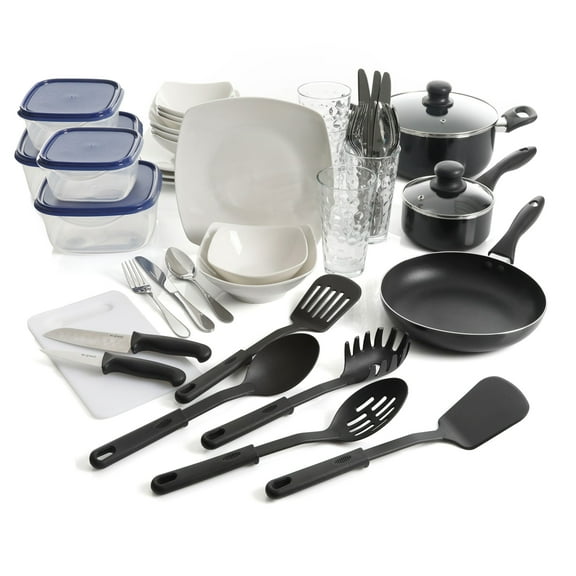 Gibson Home All U Need 45 Piece Dinnerware Cookware Combo Set in White