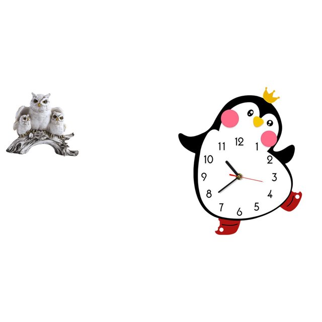 Figuras de búho,Figuras de búho,animales artificiales,artesanías,decoración del hogar,Figura en miniatura de búho moderna para dormitorio,Reloj de pared,Reloj de pared silencioso y