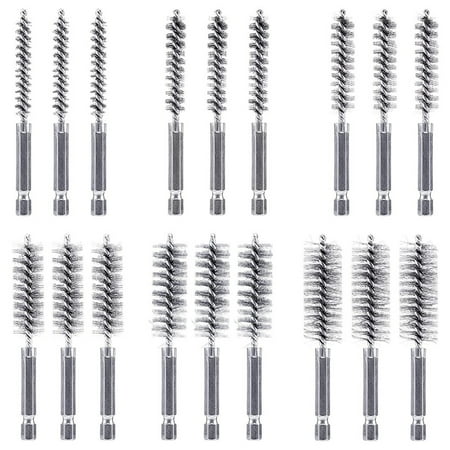 

18Pcs Brush Set-1/4Inch Hex Shank Twisted Wire Bore Brushes with Different Bristle Lengths for Tubes Ports Cleaning