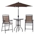 thumbnail image 1 of Outsunny 4 Piece Patio Bar Set, Sling Folding Outdoor Furniture with Umbrella for Poolside, Backyard and Garden, Brown, 1 of 9