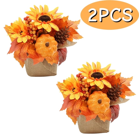 Fall Artificial Pumpkin Flowers Decor Pumpkin Bouquet Thanksgiving Floral Decor for Harvest Autumn Tabletop Home Kitchen Decor 2 Pcs