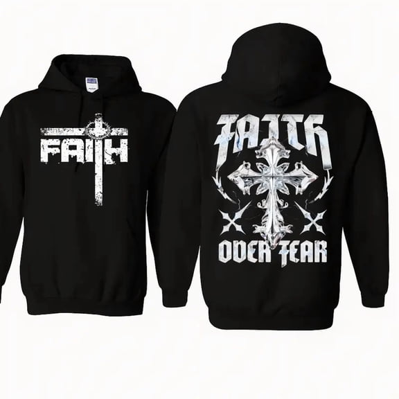Faith Over Fear Hoodie – Christian Streetwear Hoodie with Metallic Cross Graphic, Bold Inspirational Religious Pullover for Believers