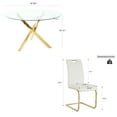 thumbnail image 2 of 47" Modern Round Glass Dining Table Set with 4 PU Leather Chairs,Golden Leg Glass Table with 4 C-shaped White Chairs with Golden Leg, 2 of 7