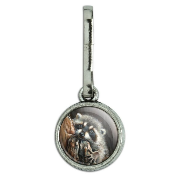 Lazy Daydreaming Raccoon in Tree Antiqued Charm Clothes Purse Suitcase Backpack Zipper Pull Aid