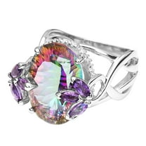Guodhu Silvery Ring with Bold Oval Cubic Zirconia - Floral Vintage Design Cocktail Ring Women's Party Birthday Holiday Ring