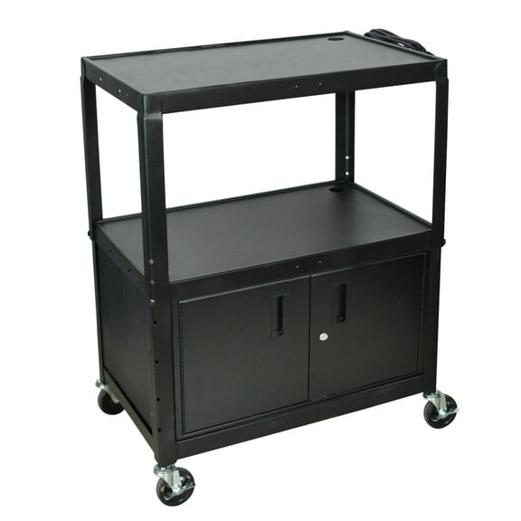 Offex AVJ42XLC - Black Extra Large Adjustable Height Steel AV Cart Cabinet