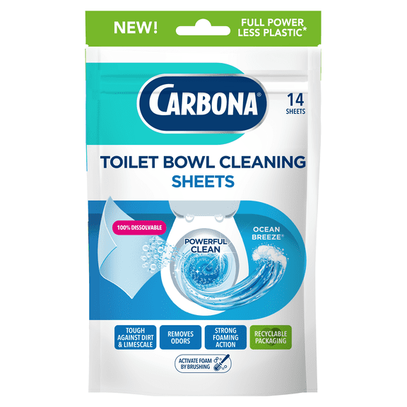 Carbona Toilet Bowl Sheets – Ocean Breeze Scent – Powerful Foaming Toilet Bowl Cleaner – 14 Sheets – Less Plastic Waste