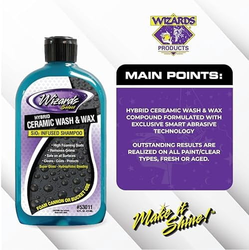 Wizards Products Select Hybrid Ceramic Car Wash & Wax Car Wash Soap Car Cleaning Kit, 16 fl oz