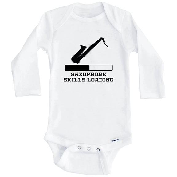 Saxophone Skills Loading Funny Musician Humor One Piece Baby Bodysuit (Long Sleeve), 0-3 Months White