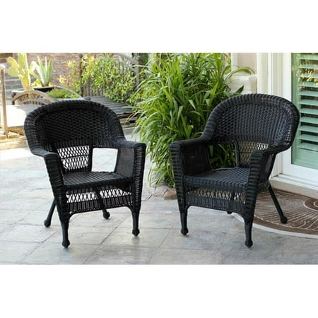 Jeco W00207 2-CES 3 Piece Black Wicker Chair And End Table Set Without Cushion