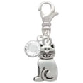 thumbnail image 2 of Delight Jewelry Silvertone 2-D Smiling Cat - Silvertone Clip on Charm with Clear Crystal Drop, 2 of 4