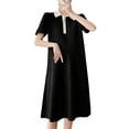 thumbnail image 5 of BRGZLK Women's Maternity Summer Casual Short Sleeve Midi Dress, Lapel Collar Loose Pullover Pregnancy T-Shirt Dresses, 5 of 5