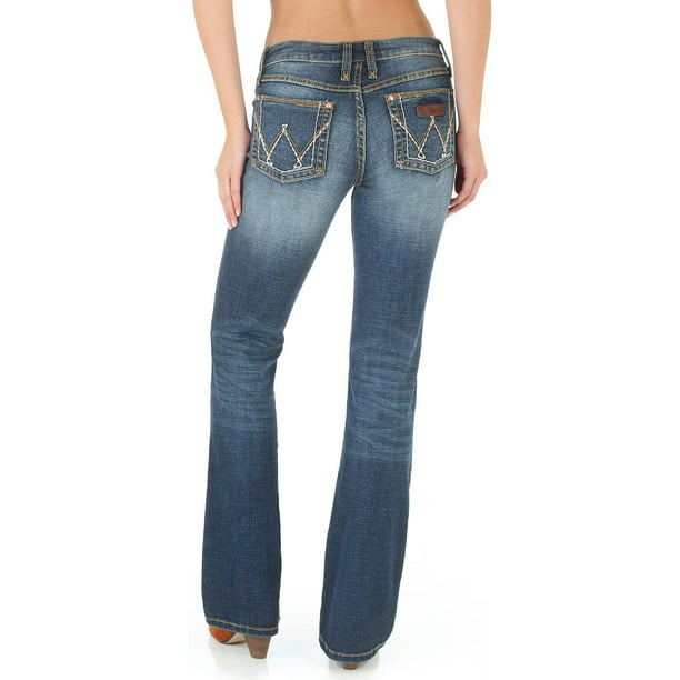 wrangler women's retro mae jeans boot cut blue 13w x 32l 