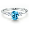 thumbnail image 3 of Gem Stone King 14K White Gold Swiss Blue Topaz and White Moissanite Engagement Ring for Women | 1.20 Cttw | Oval 7X5MM | Gemstone November Birthstone | Size 8, 3 of 6