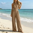 thumbnail image 2 of Npasoilc Halter Neck Zipper Pocket Long Jumpsuits for Women Crew Neck Sleeveless Solid Color Pants, 2 of 7