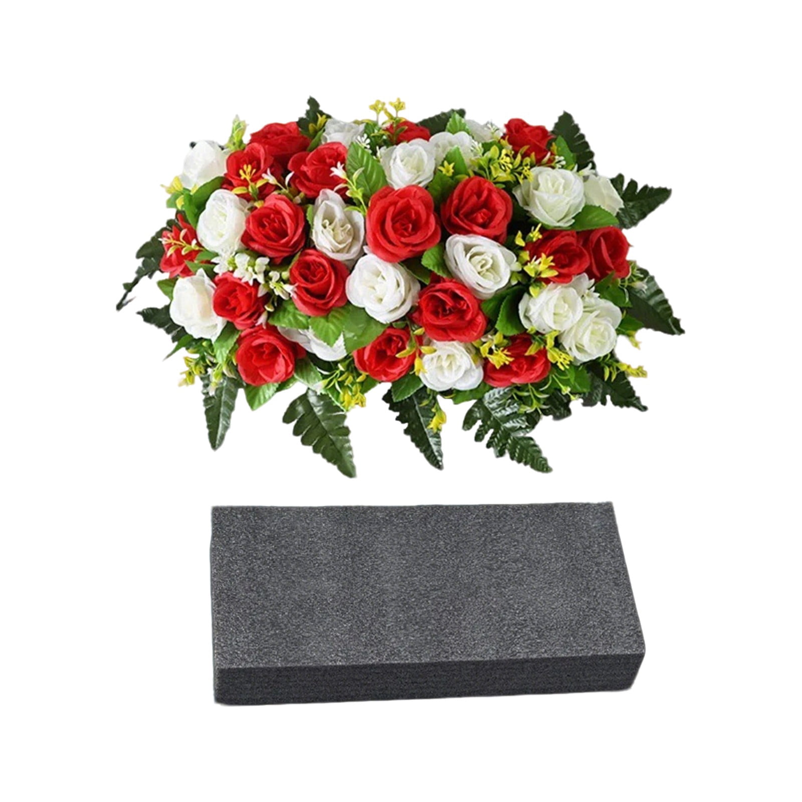 Artificial Cemetery Saddle Flowers, Grave Flowers for Cemetery, Faux Rose Headstone Saddle, Lifelike Memorial Floral Arrangement for Memorial Day, Grave Decorations for Cemetery 1Pcs